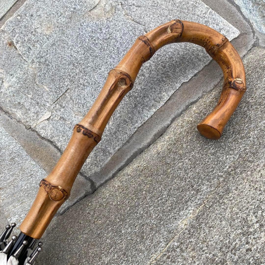 芦屋ロサブラン♡遮光日傘　長傘　黒　白バンブー　持ち手竹　紫外線対策