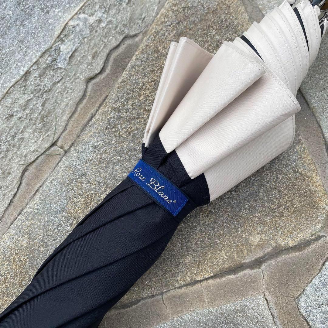 芦屋ロサブラン♡遮光日傘　長傘　黒　白バンブー　持ち手竹　紫外線対策