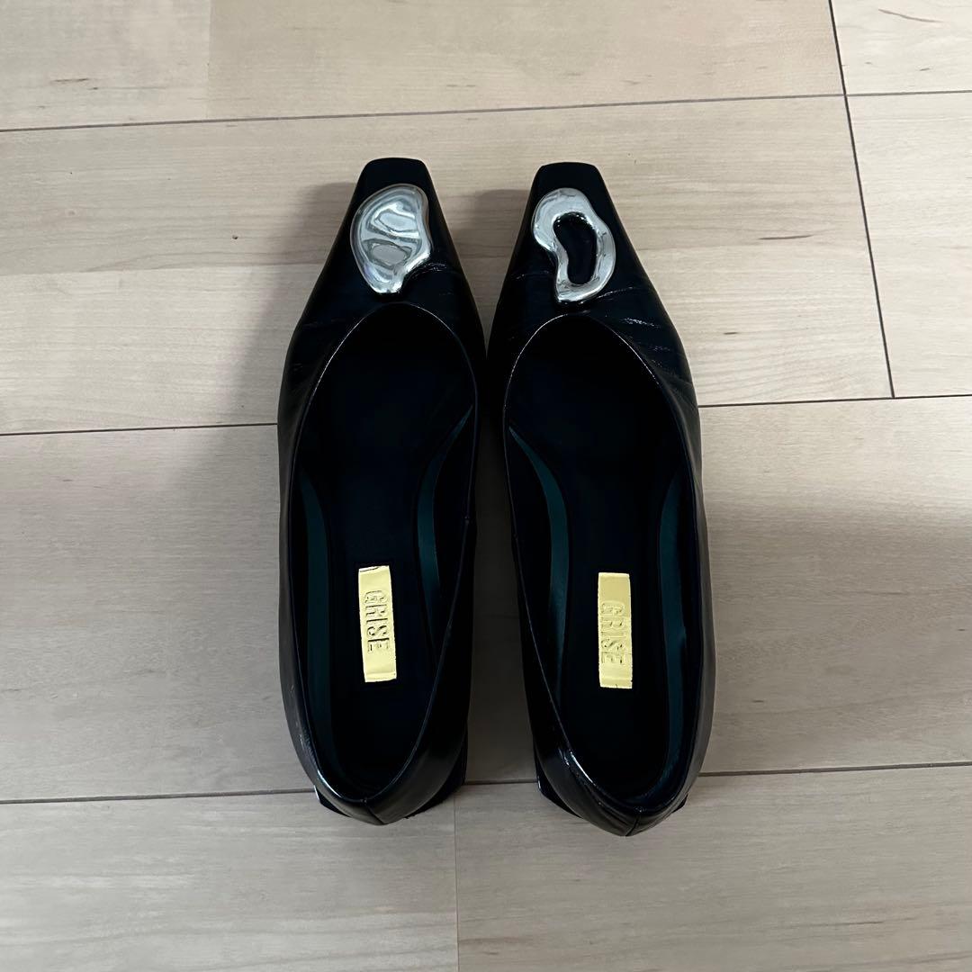 GRISE レザー ARTY オーナメントフラット ブラック24.5