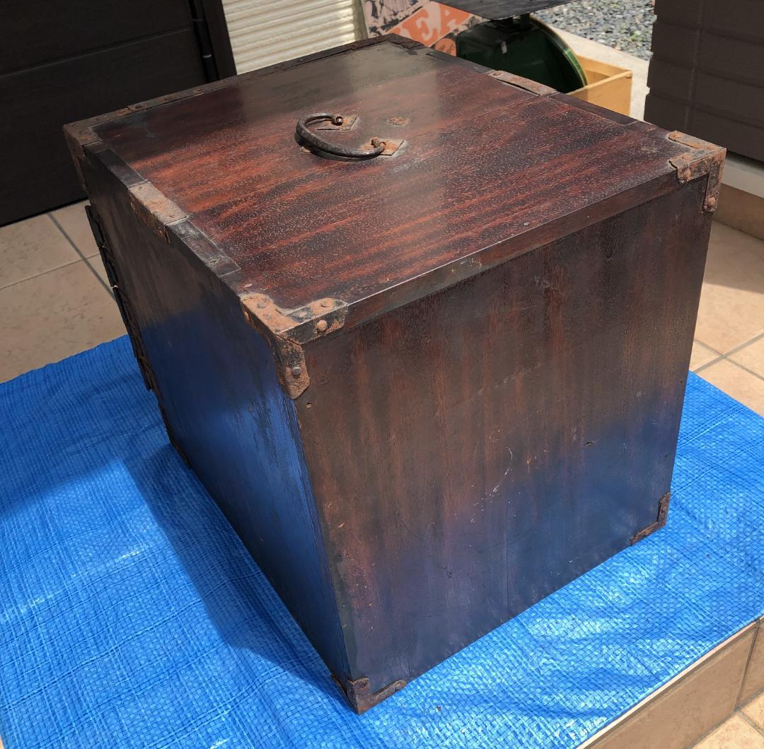 アンティーク 船箪笥 鉄金具付 木製金庫 小箪笥 明治〜大正期 古民具 #952