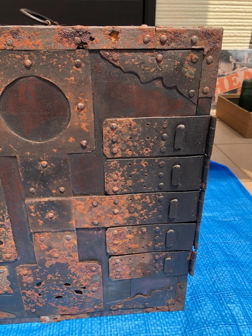 アンティーク 船箪笥 鉄金具付 木製金庫 小箪笥 明治〜大正期 古民具 #952