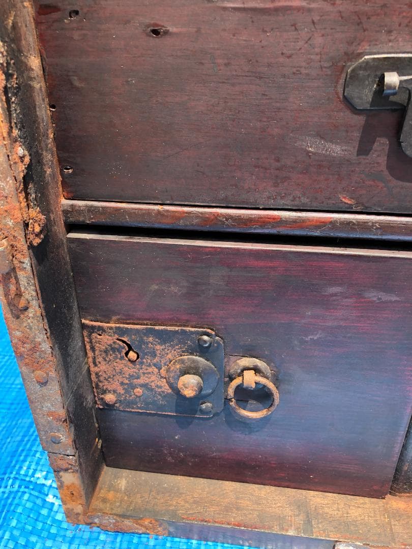 アンティーク 船箪笥 鉄金具付 木製金庫 小箪笥 明治〜大正期 古民具 #952