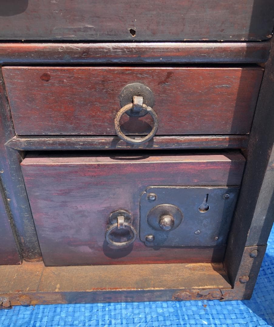 アンティーク 船箪笥 鉄金具付 木製金庫 小箪笥 明治〜大正期 古民具 #952