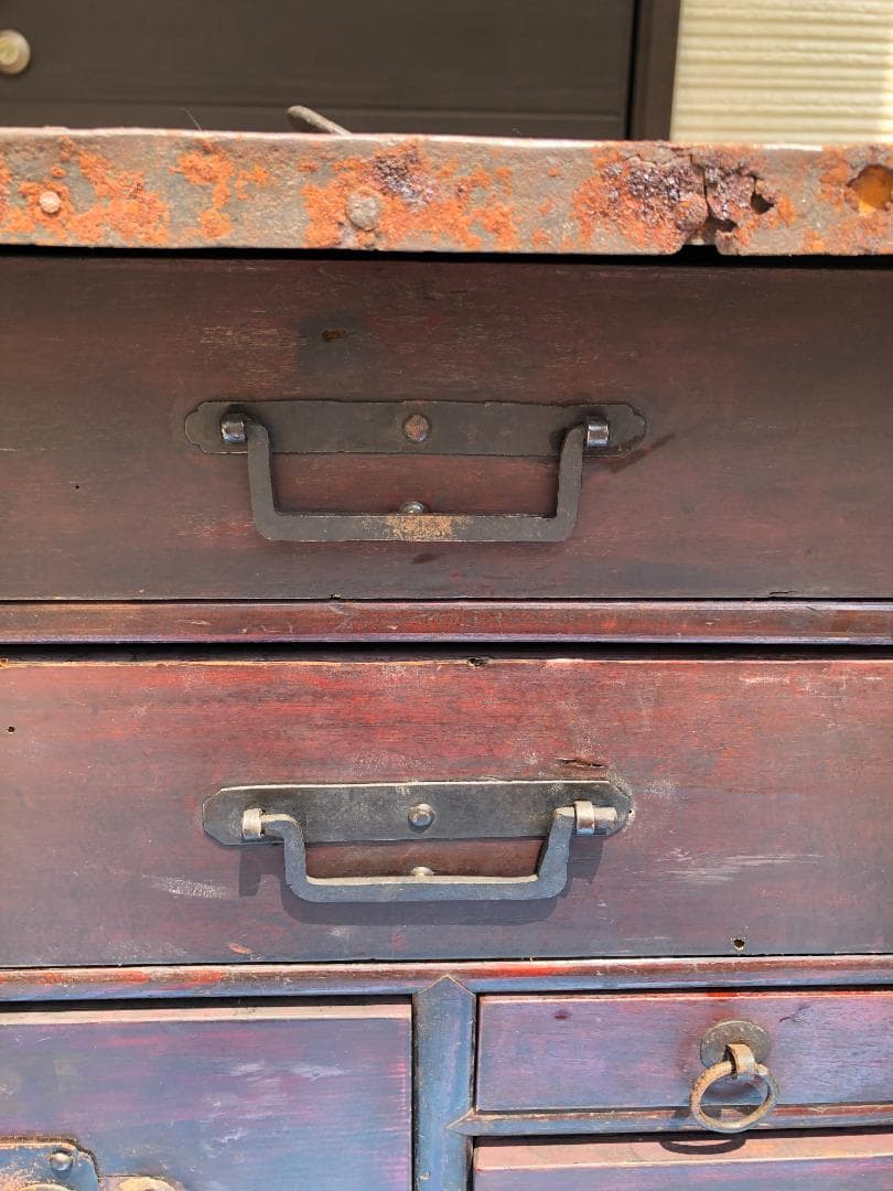 アンティーク 船箪笥 鉄金具付 木製金庫 小箪笥 明治〜大正期 古民具 #952