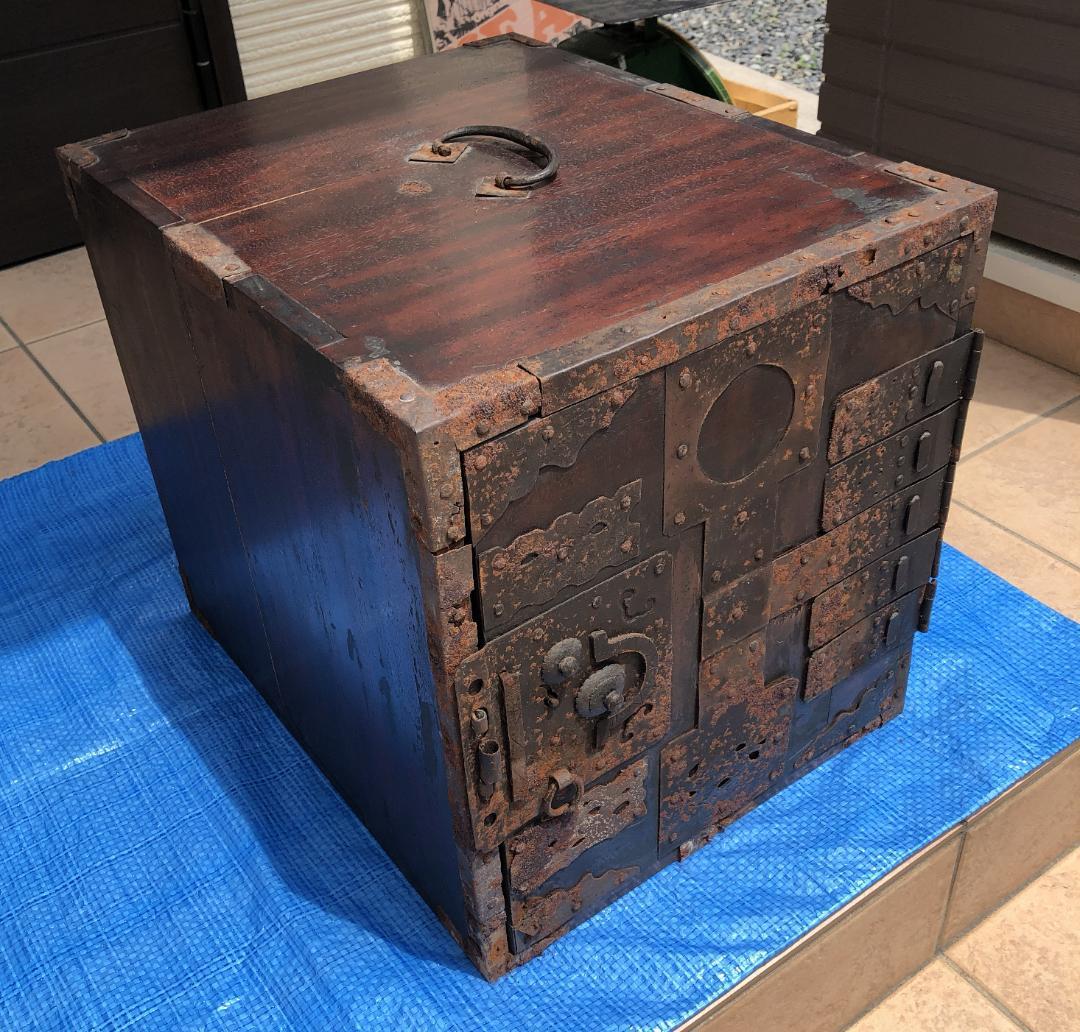 アンティーク 船箪笥 鉄金具付 木製金庫 小箪笥 明治〜大正期 古民具 #952
