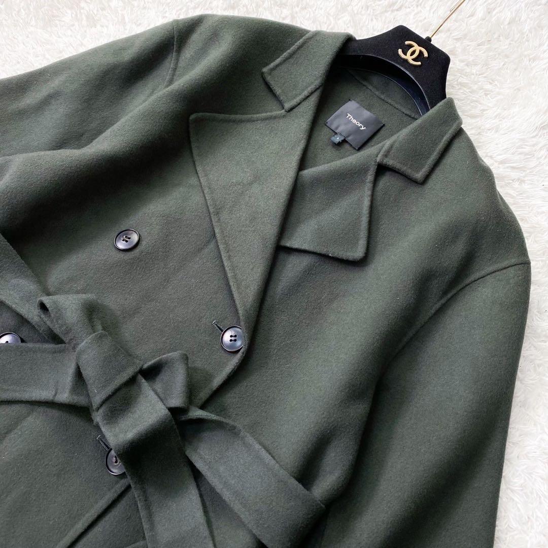 美品❤️Theory ロングコート　ダブル　カーキ　ベルト　カシミヤ　ウール　S