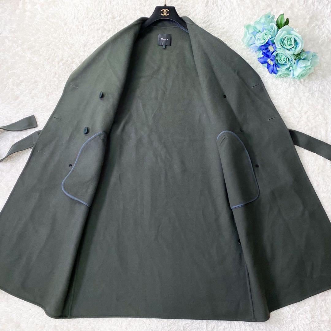 美品❤️Theory ロングコート　ダブル　カーキ　ベルト　カシミヤ　ウール　S