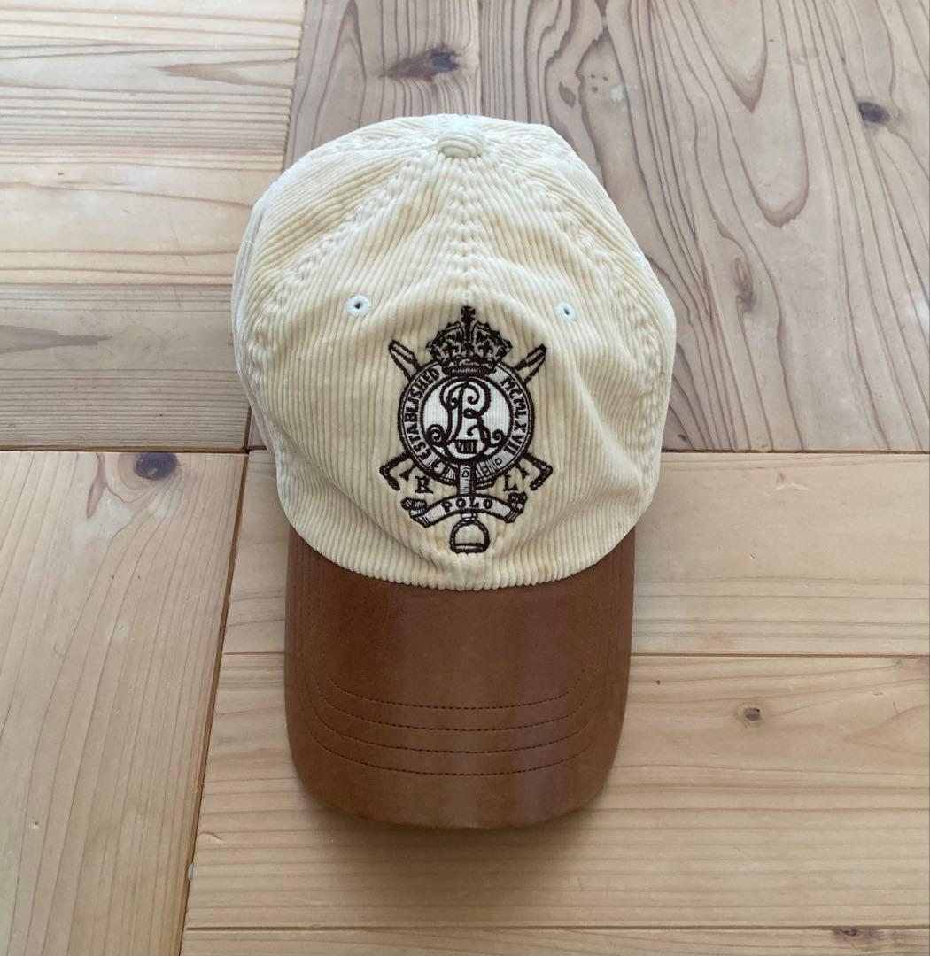 Ralph Lauren ラルフ キャップ 帽子 レザー コーデュロイ 90s