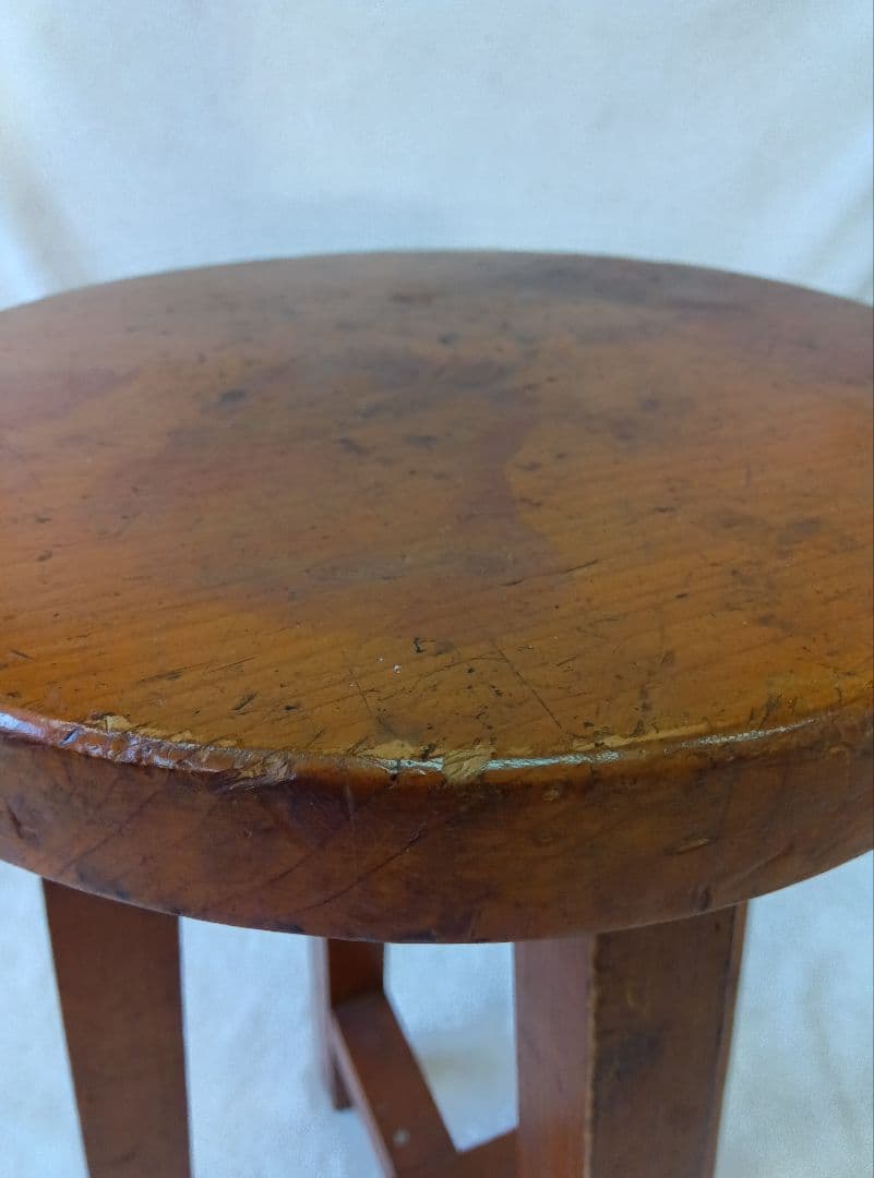 木製スツール　丸型　丸椅子　花台　いす　飾り台　古道具　レトロ