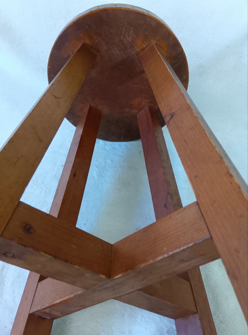 木製スツール　丸型　丸椅子　花台　いす　飾り台　古道具　レトロ