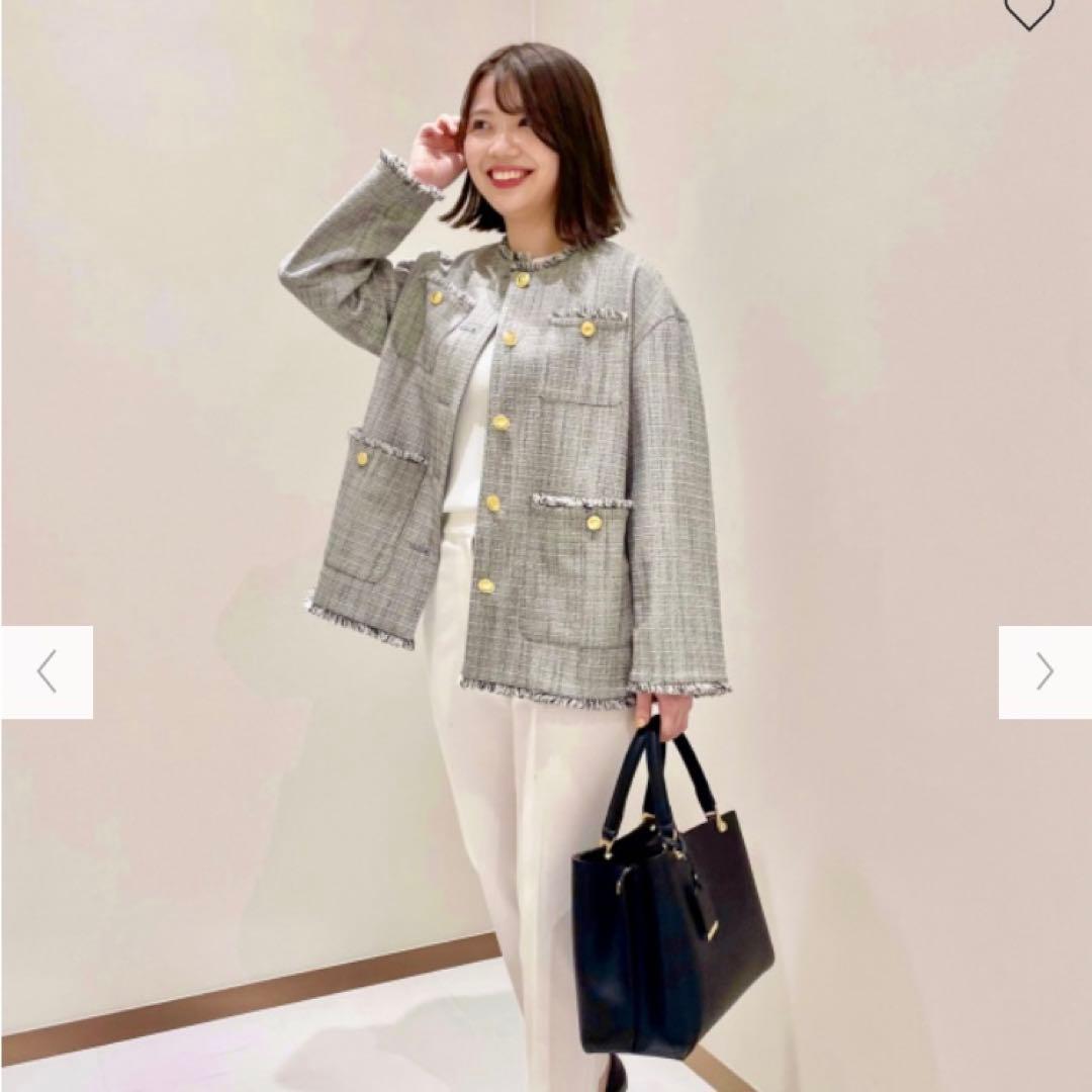 PLST ノーカラー　ツイードジャケット