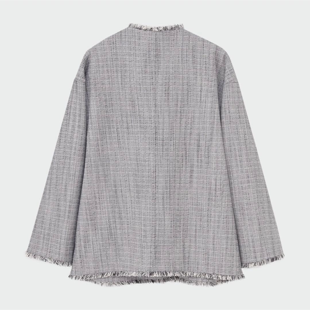 PLST ノーカラー　ツイードジャケット