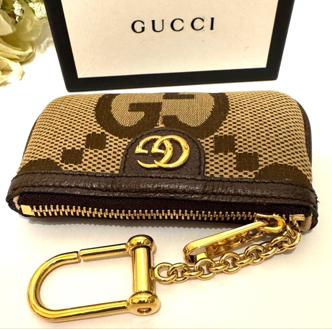 美品 GUCCIグッチ ジャンボGG ケース チェーンつき ブラウン