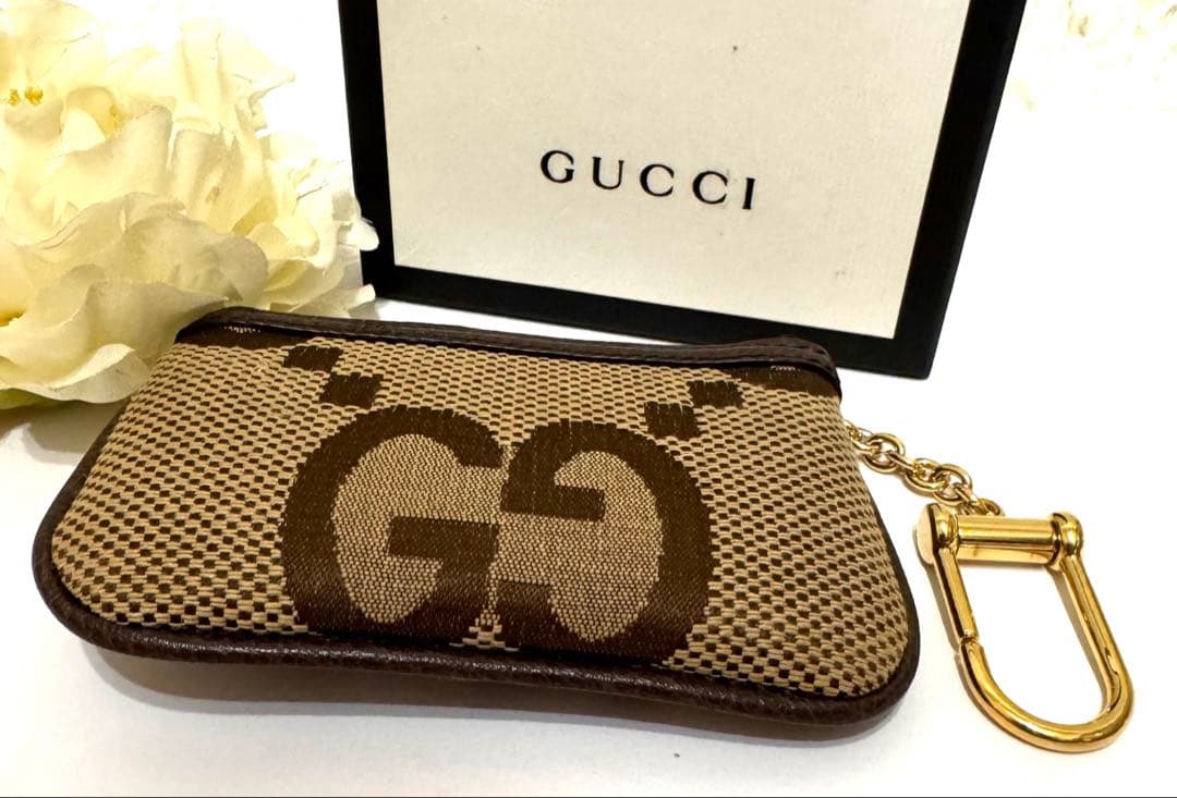 美品 GUCCIグッチ ジャンボGG ケース チェーンつき ブラウン