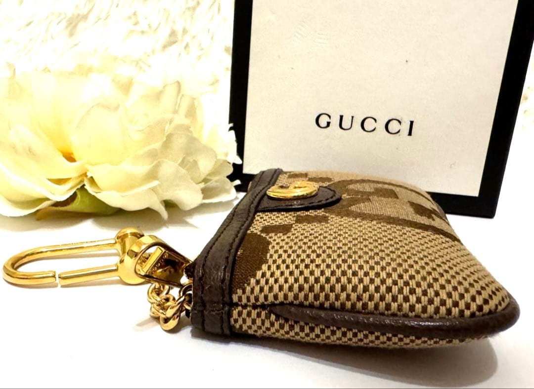 美品 GUCCIグッチ ジャンボGG ケース チェーンつき ブラウン