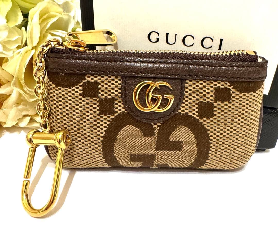美品 GUCCIグッチ ジャンボGG ケース チェーンつき ブラウン