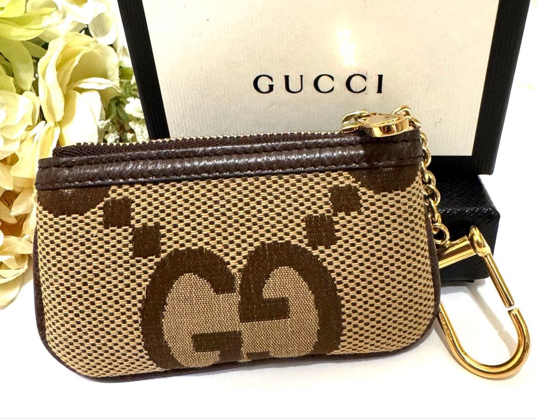 美品 GUCCIグッチ ジャンボGG ケース チェーンつき ブラウン