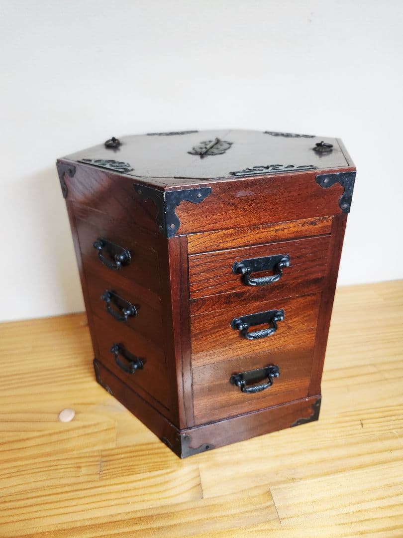 六角形 木製タンス引き出し収納箱昭和レトロアンティークヴィンテージ古道具李朝家具