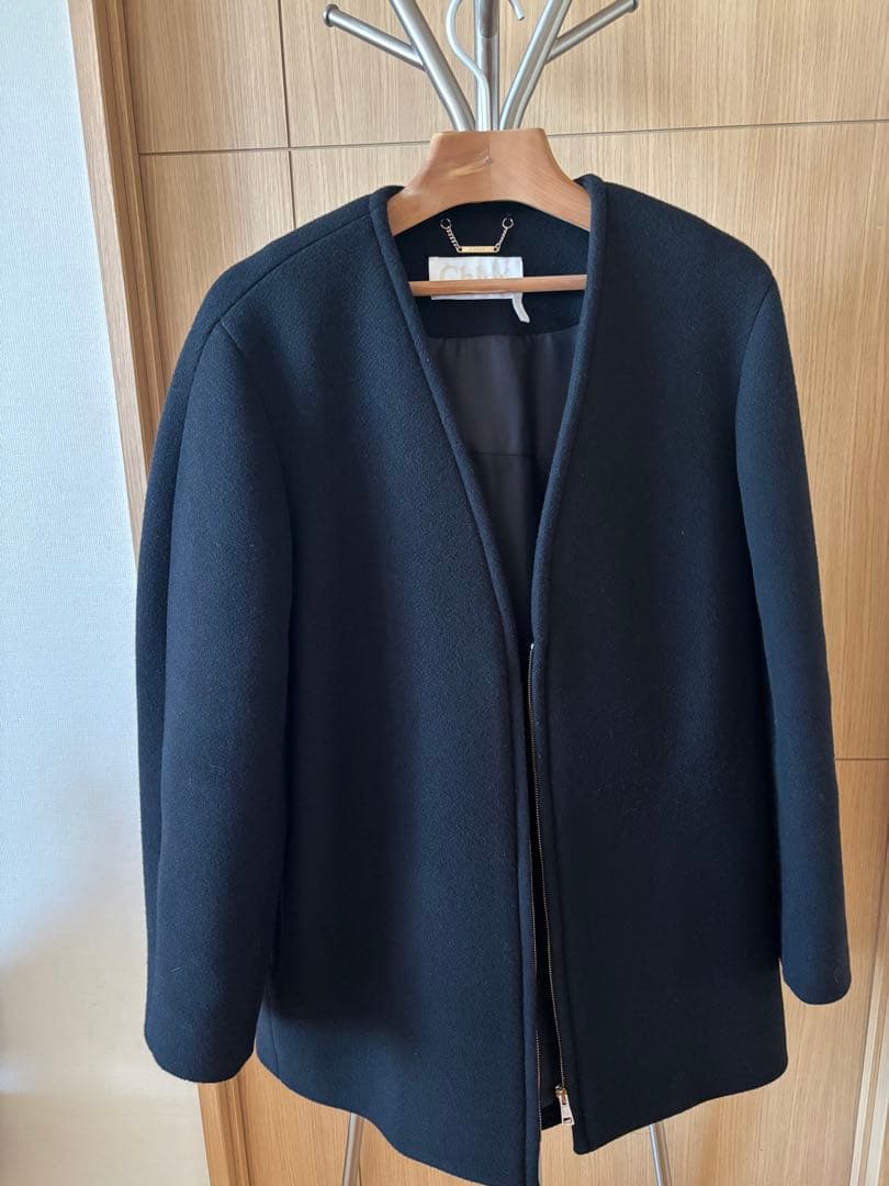 Chloé 黒 ウール オープンフロントコート