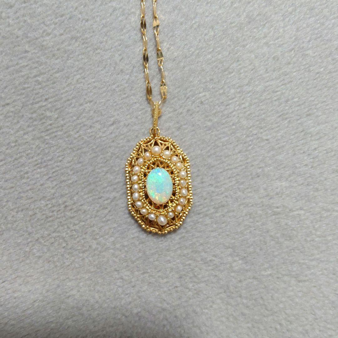 アガット K14 オパールチャーム ネックレスチェーン