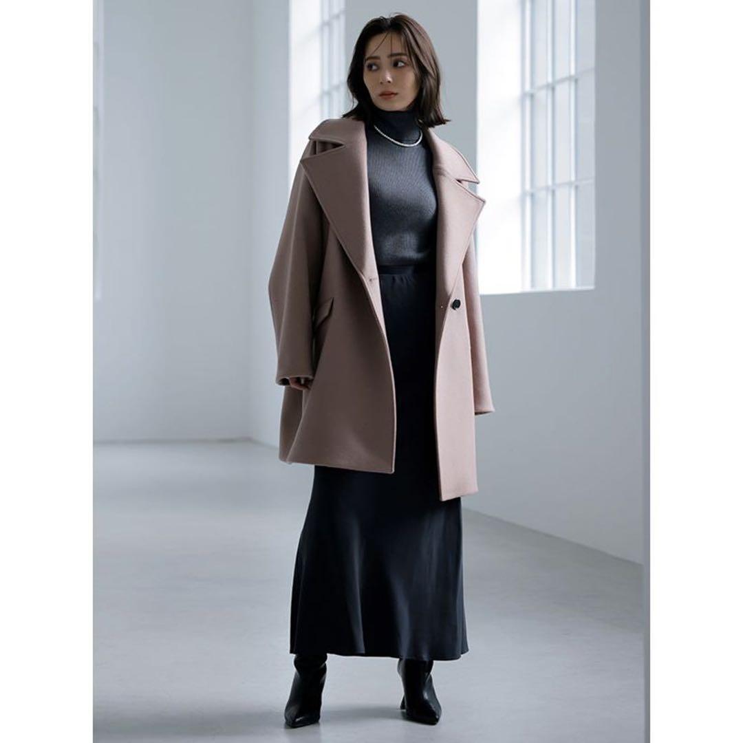 anuans ミドルスケールコート ウール スモーキーピンク フリーサイズ