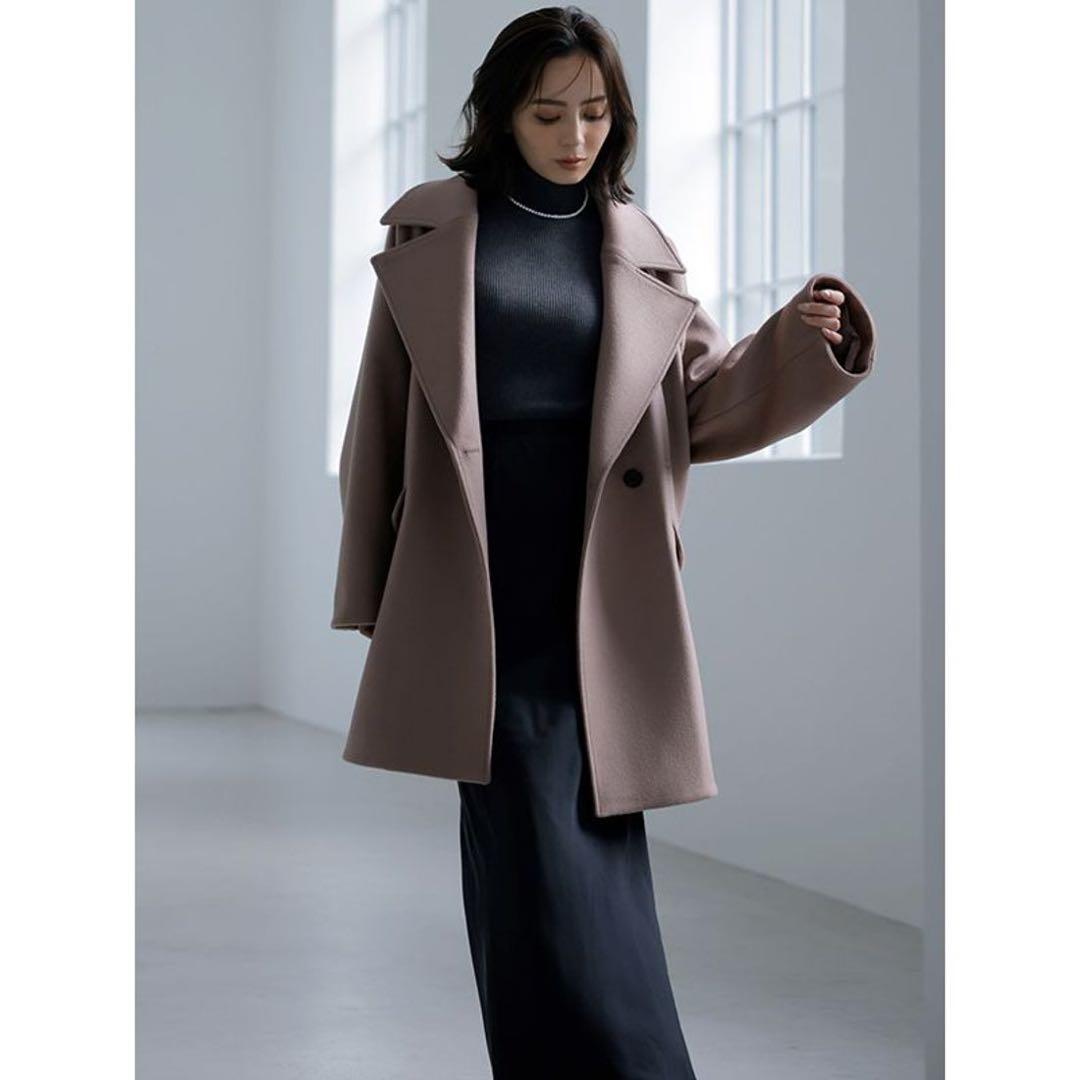 anuans ミドルスケールコート ウール スモーキーピンク フリーサイズ