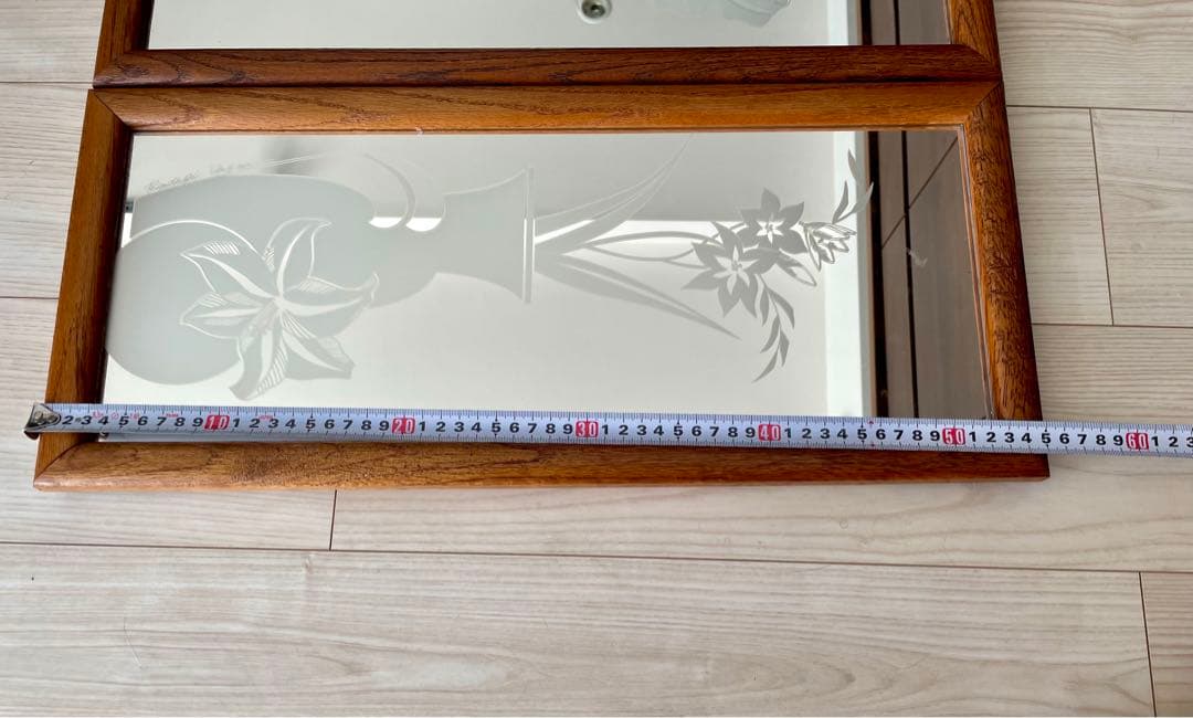 木製フレームミラー3連(フラワーモチーフ)