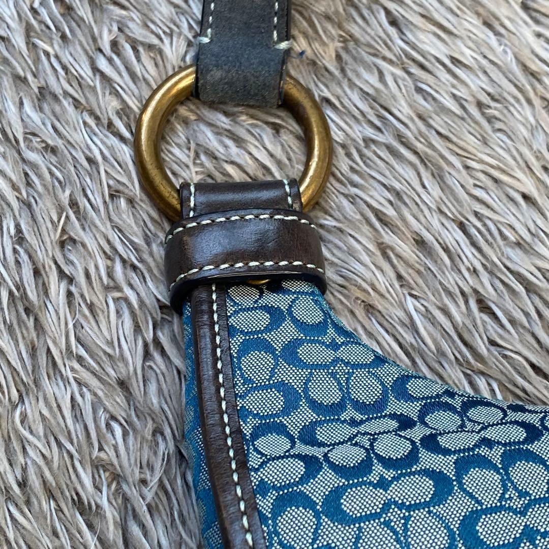 COACH コーチ ミニシグネチャー ショルダーバッグ ブルー スエード