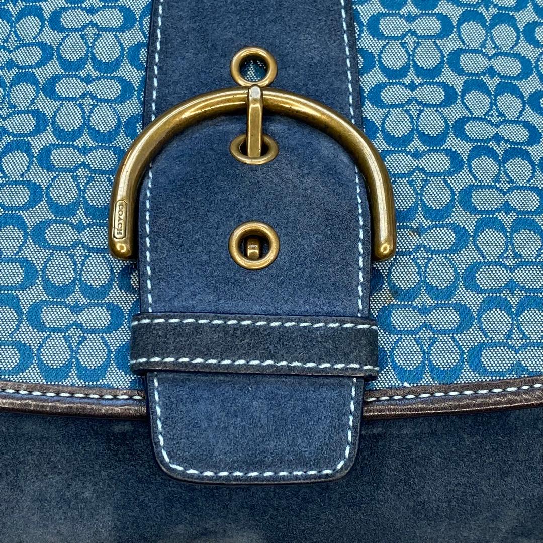 COACH コーチ ミニシグネチャー ショルダーバッグ ブルー スエード