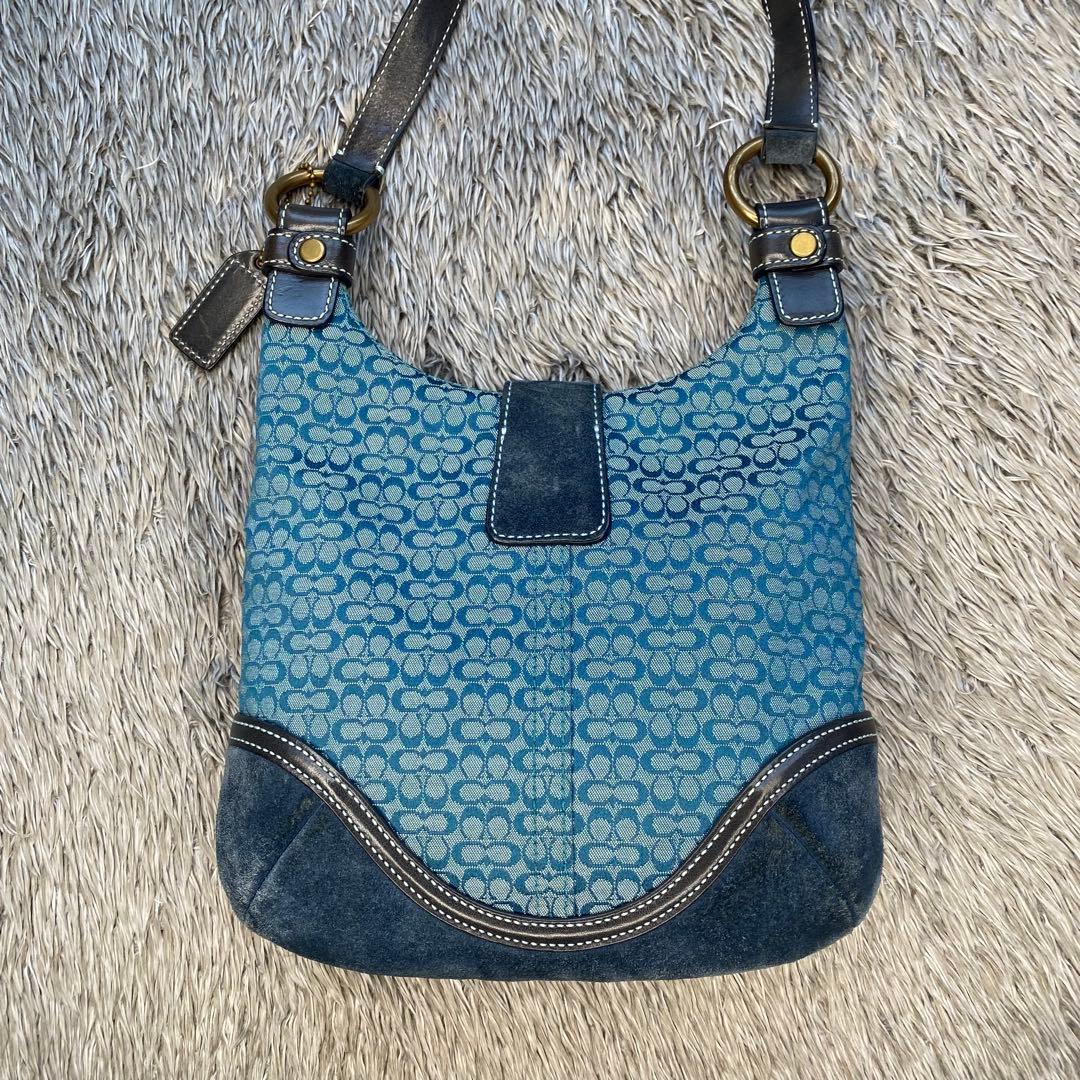 COACH コーチ ミニシグネチャー ショルダーバッグ ブルー スエード