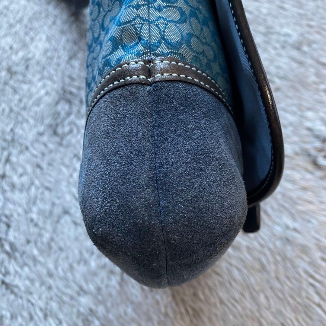 COACH コーチ ミニシグネチャー ショルダーバッグ ブルー スエード