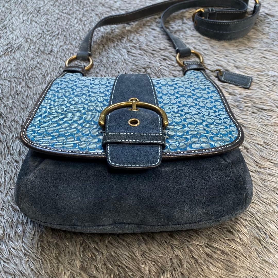 COACH コーチ ミニシグネチャー ショルダーバッグ ブルー スエード