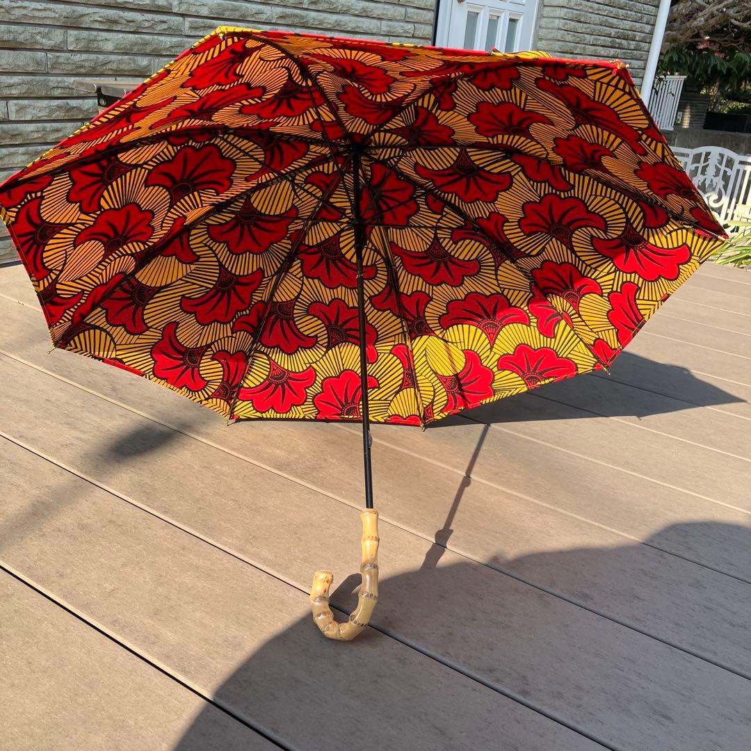 ハンドメイド　アフリカ生地　日傘　 深張りタイプ