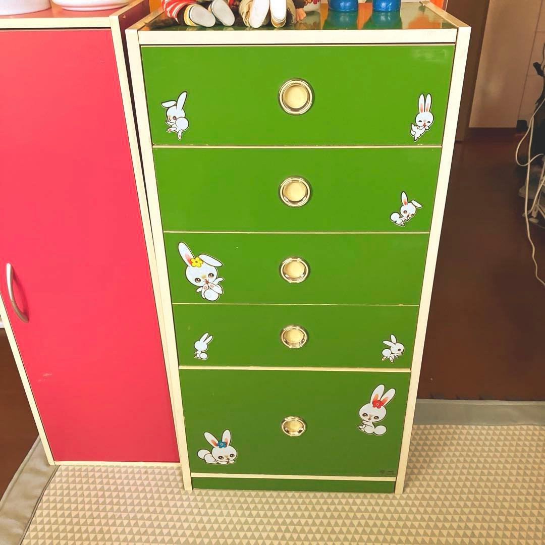 レトロポップ 木製 5段 チェスト 箪笥 グリーン昭和レトロ 引き出し 緑