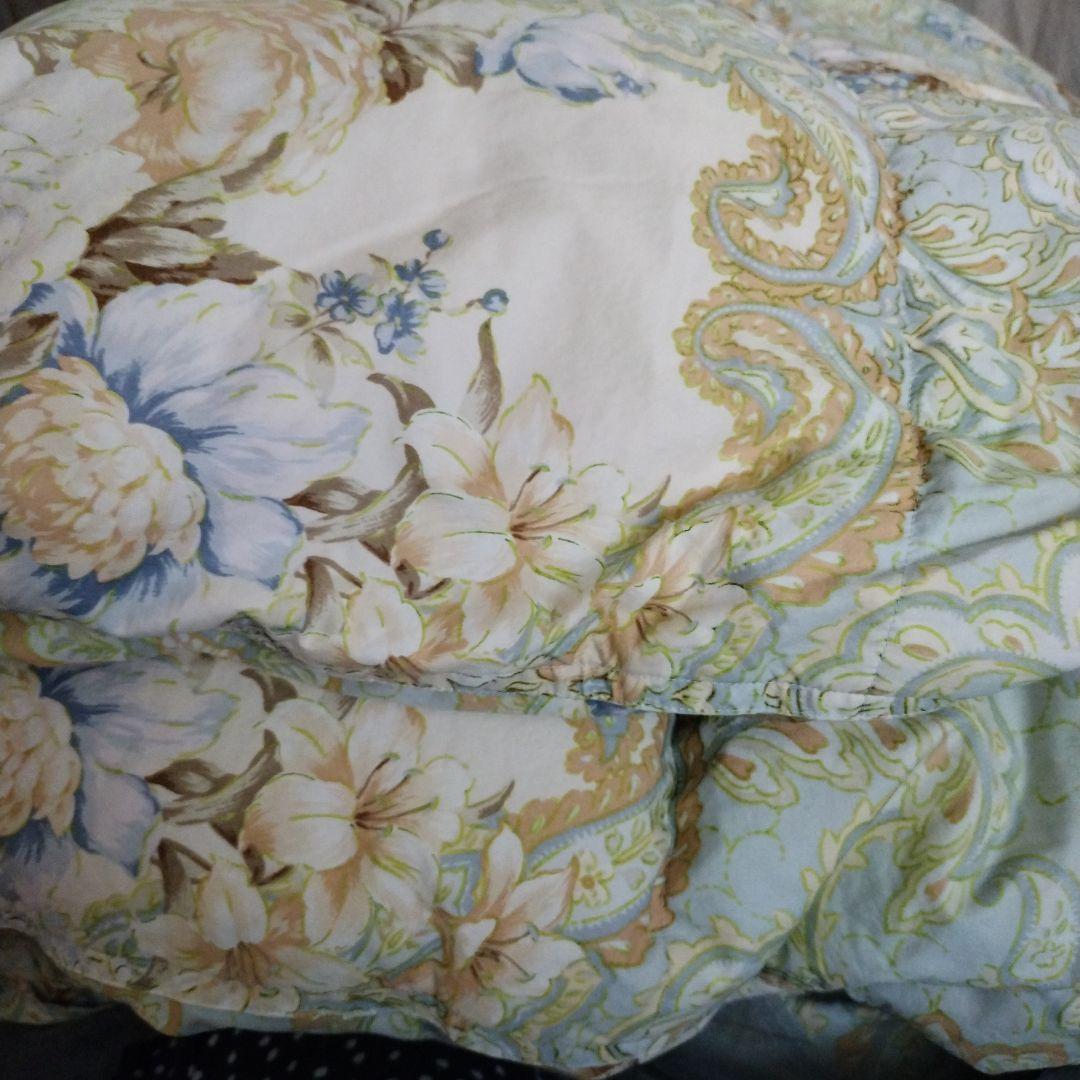 羽毛布団 ダブル ブルー系花柄 190x210cm ダウン90%フェザー10%