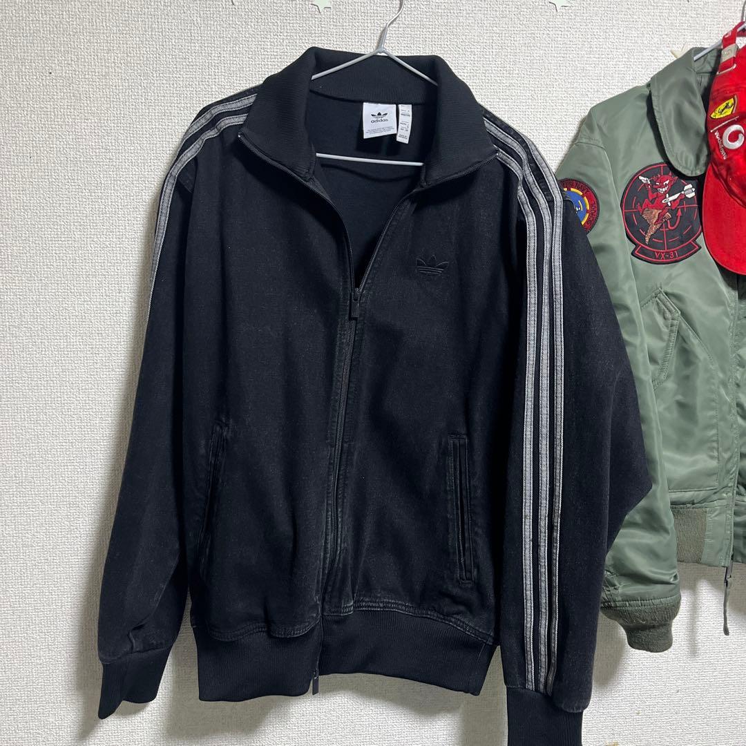 adidas ブラック ジップアップジャージ M デニム素材