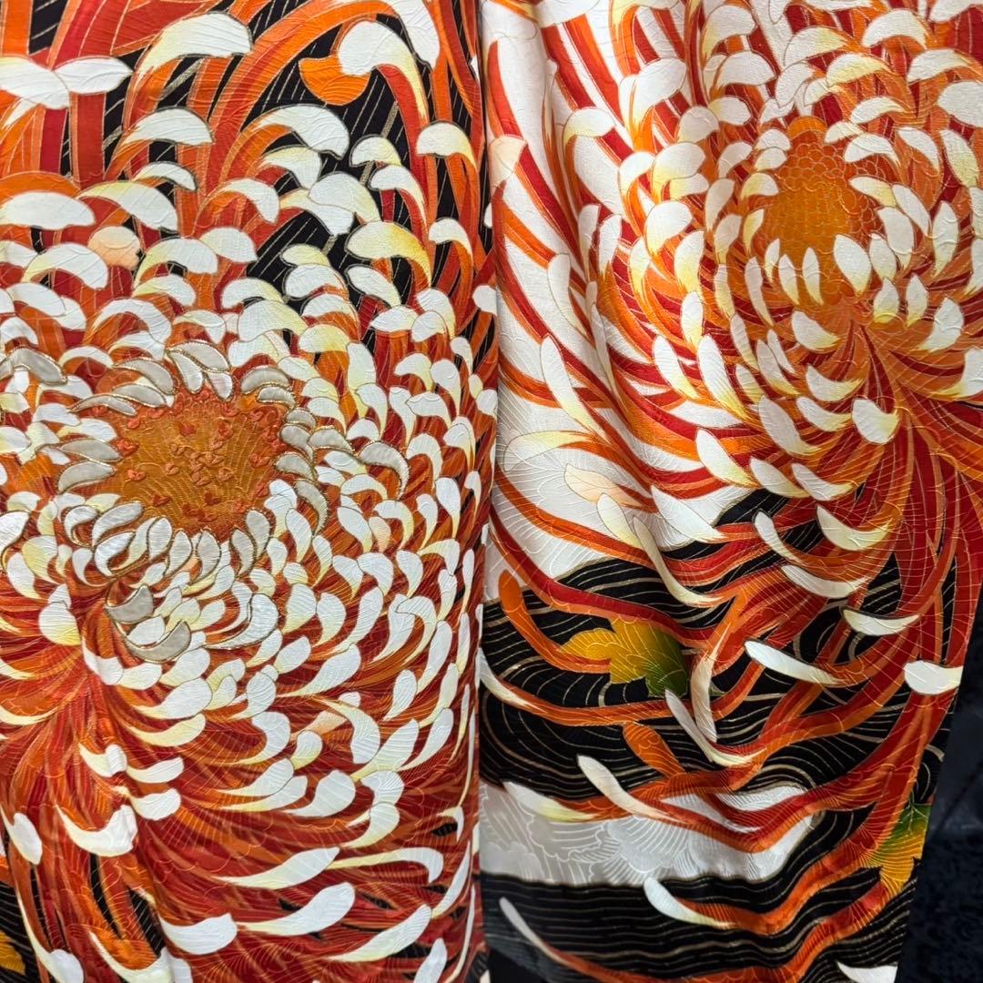 乱菊　大柄　地紋　金駒刺繍　金彩　フルセット　振袖　振り袖
