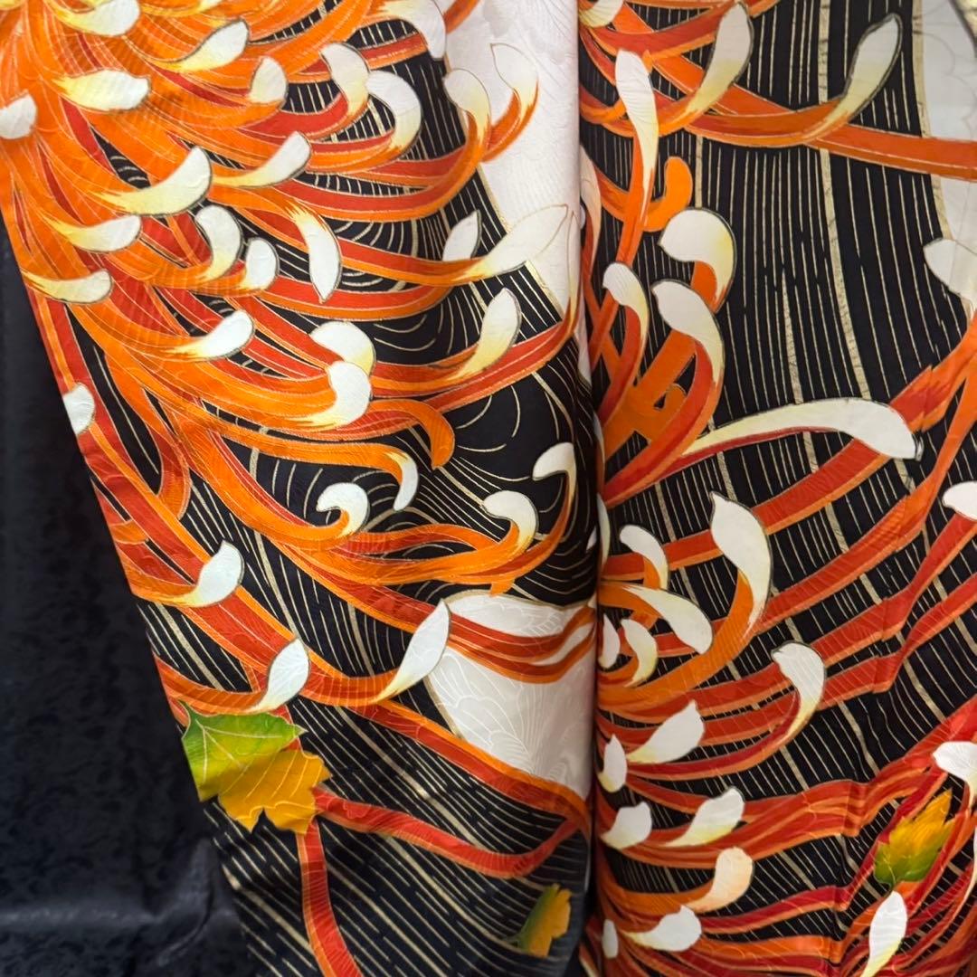 乱菊　大柄　地紋　金駒刺繍　金彩　フルセット　振袖　振り袖