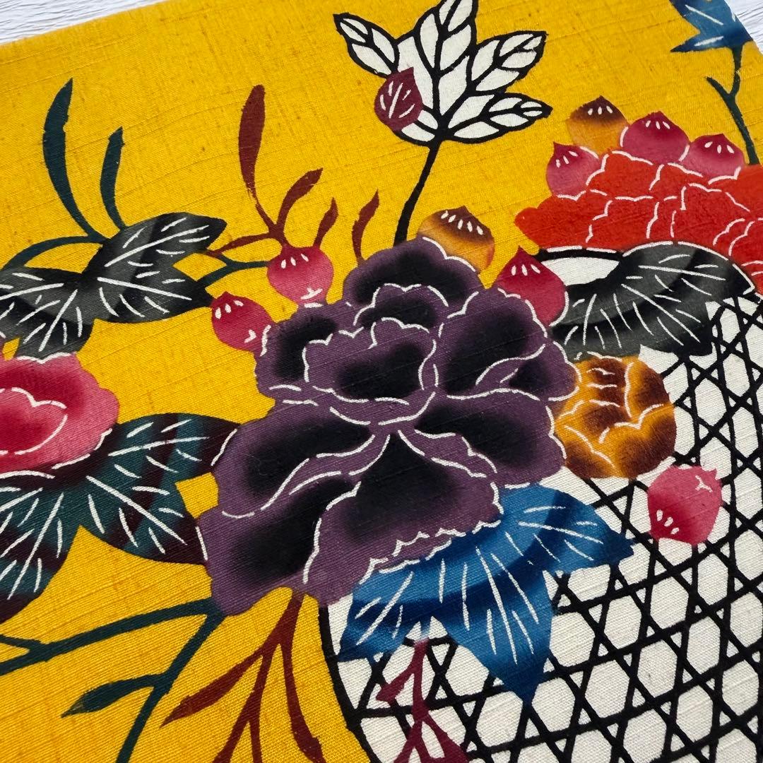 m-45 本場琉球紅型 鳥 花 名古屋帯 正絹 未使用