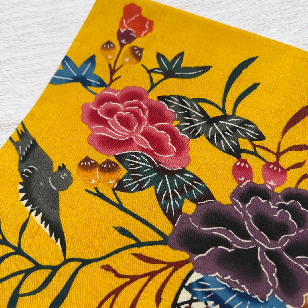 m-45 本場琉球紅型 鳥 花 名古屋帯 正絹 未使用