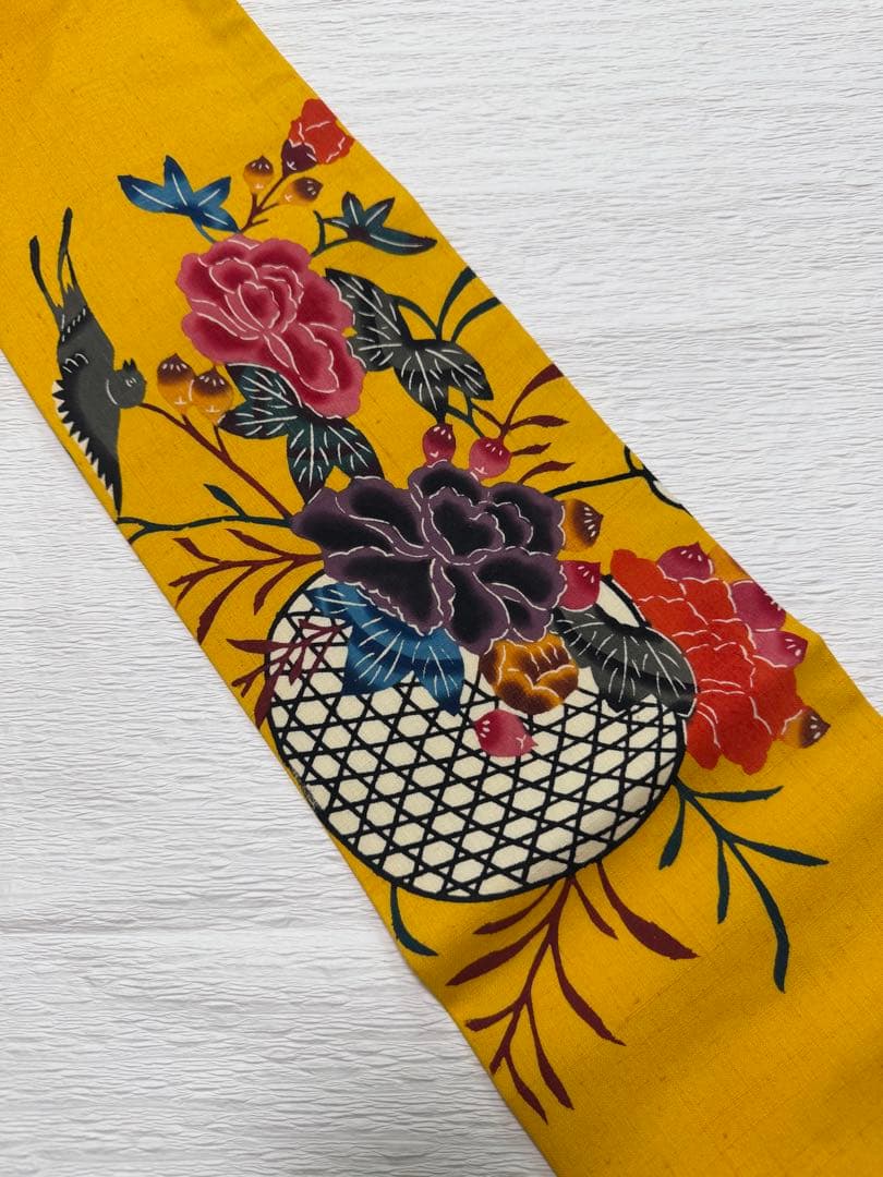 m-45 本場琉球紅型 鳥 花 名古屋帯 正絹 未使用