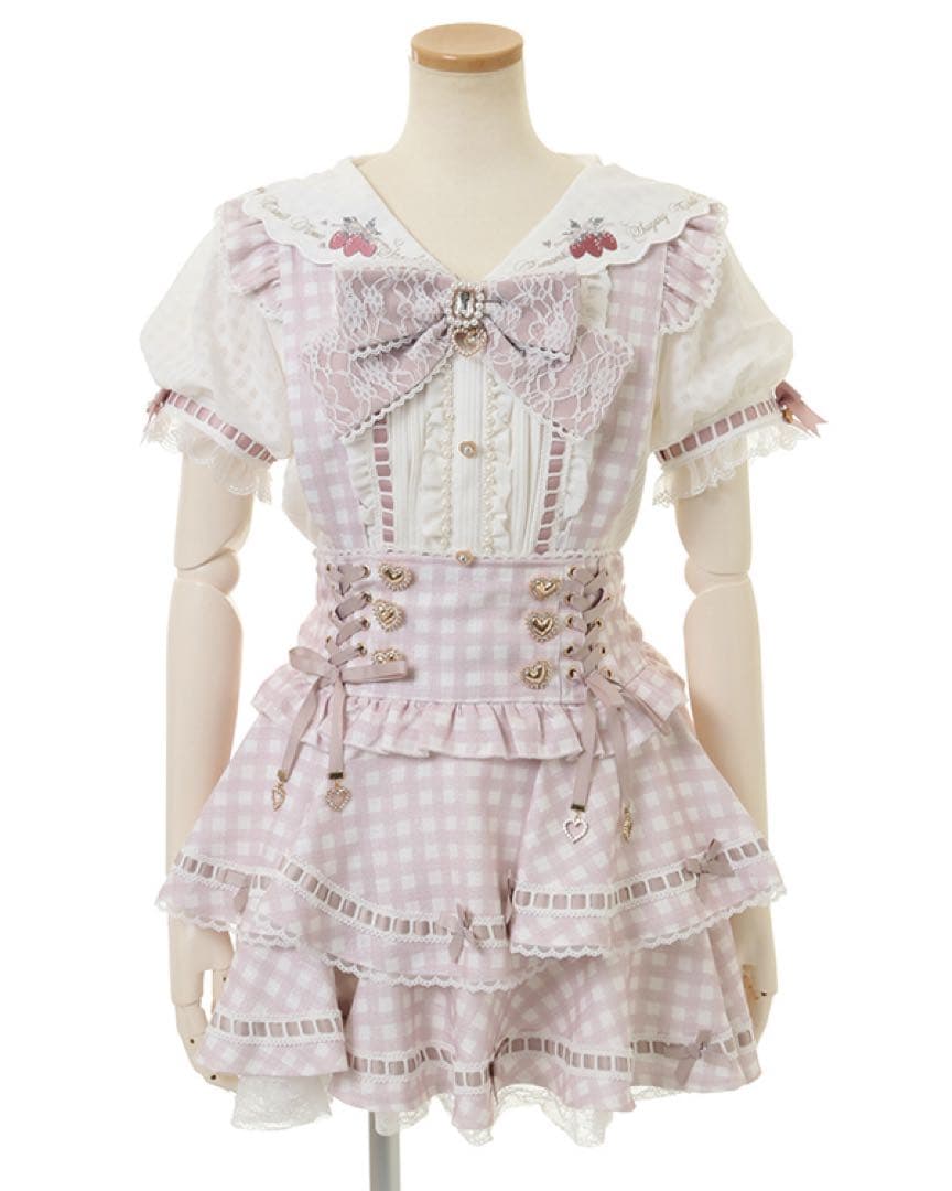 LIZLISA リズリサ はしごリボンギンガムティアードスカパン ピンク