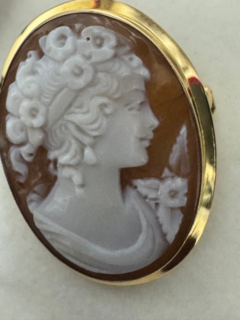 w*o様 ヴィンテージ　シェルカメオ　ペンダント　ブローチ　ゴールド　K18 7