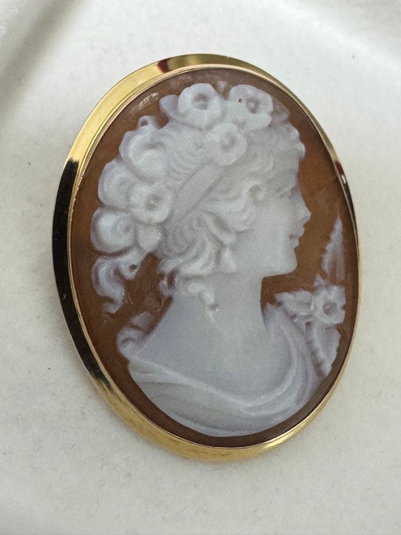 w*o様 ヴィンテージ　シェルカメオ　ペンダント　ブローチ　ゴールド　K18 7