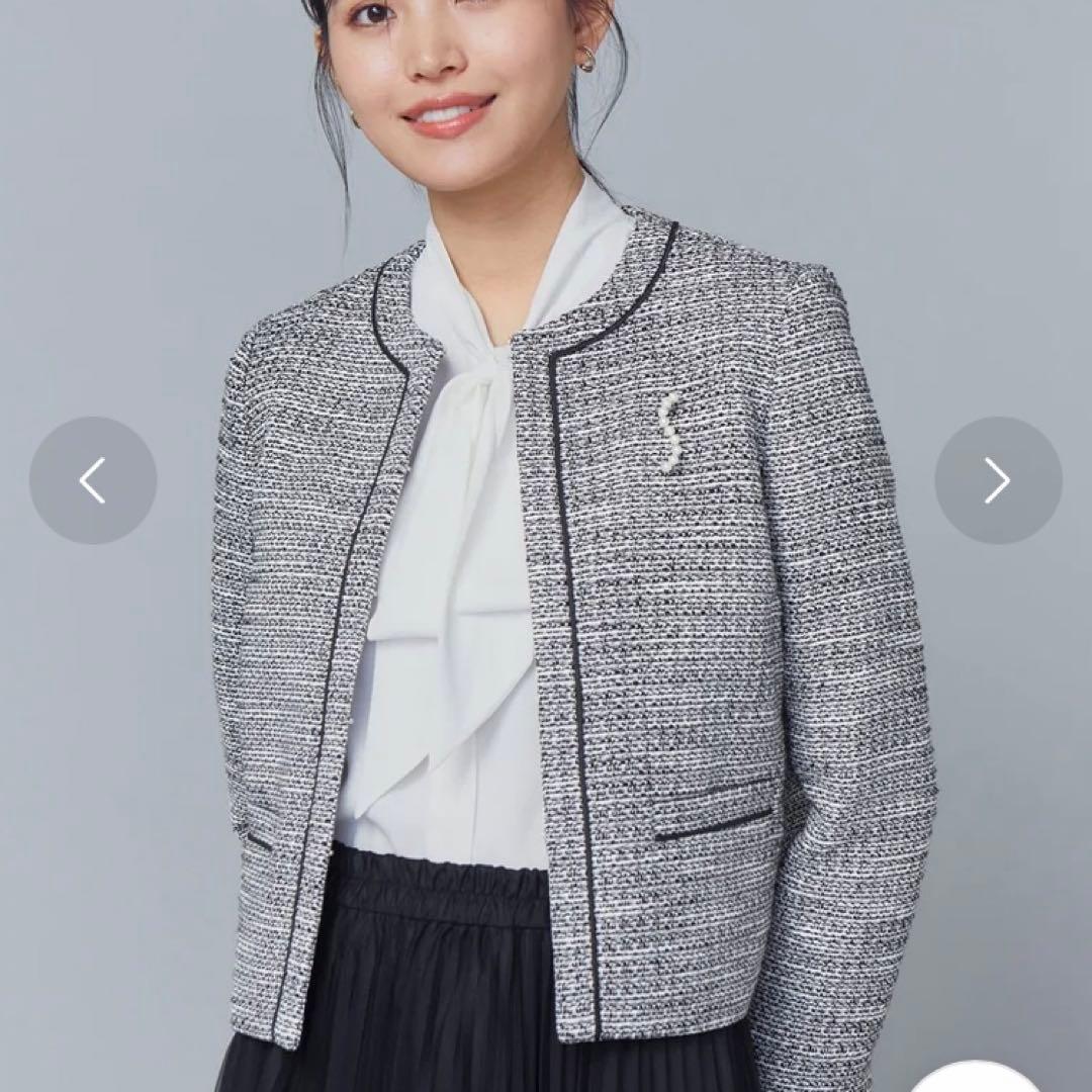 【新品未使用品】ツイード ノーカラージャケット オペーク ドット クリップ