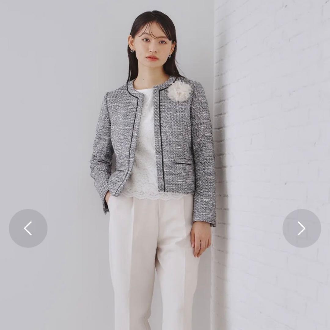【新品未使用品】ツイード ノーカラージャケット オペーク ドット クリップ