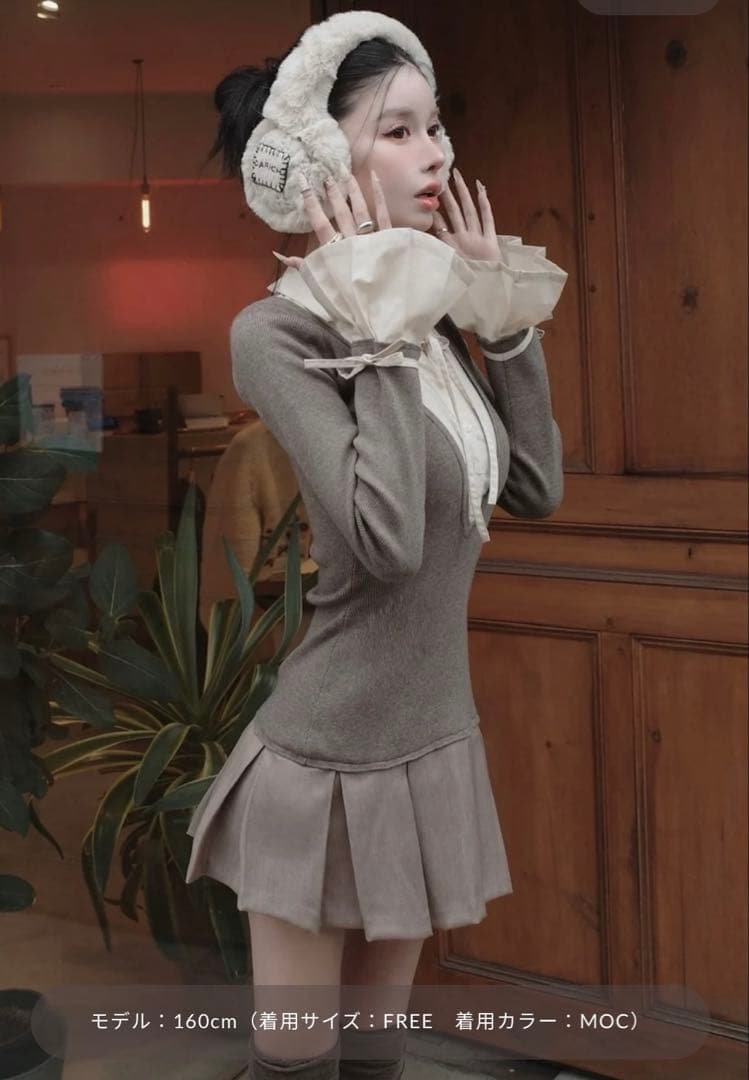 ダーリッチ　シャツドッキングプリーツミニワンピース　モカ　フリーサイズ