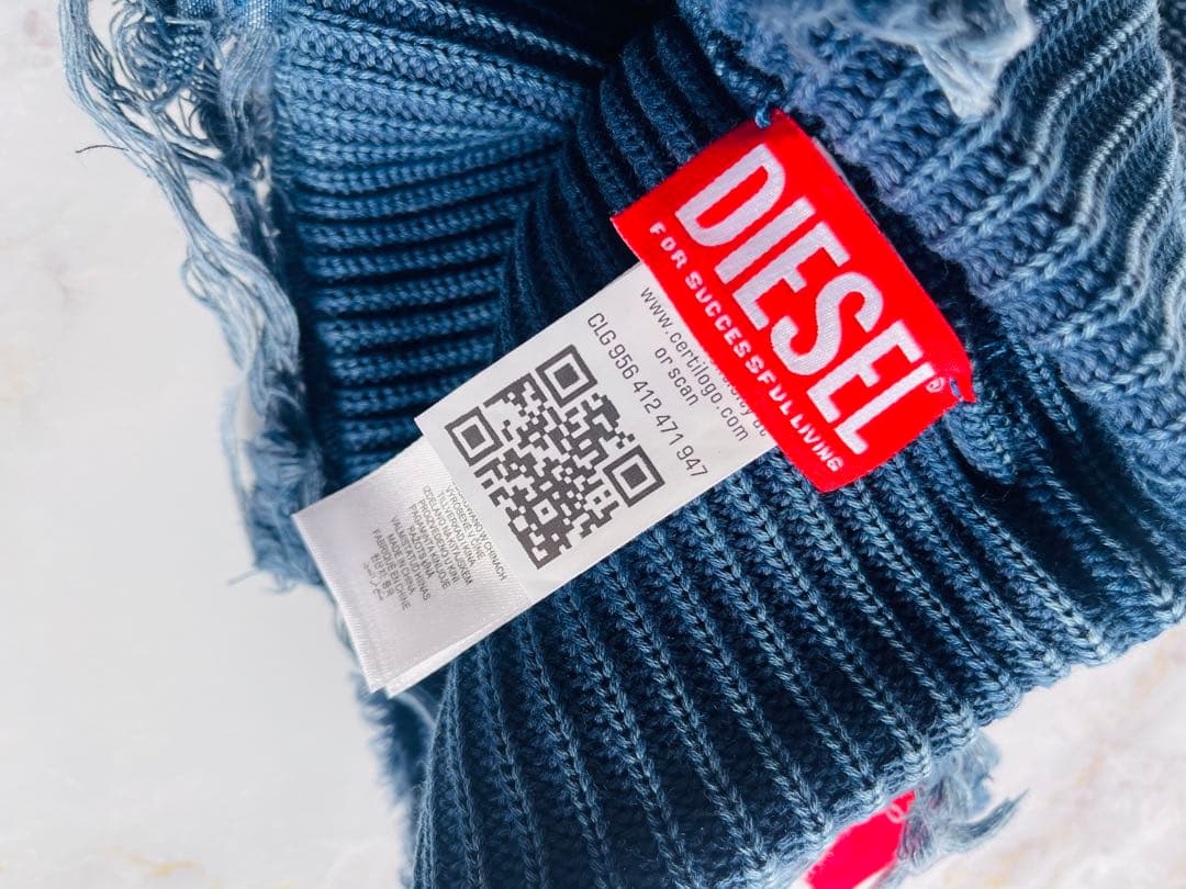 美品DIESEL フリンジ付きニット帽 リブニットキャップ「K-FROK」