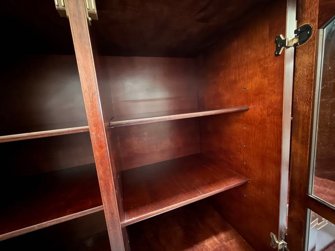 関口木工 ダークブラウン 木製キャビネット ガラス扉付き