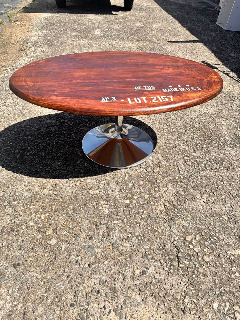 楕円形回転テーブル　リメイク　男前　ガレージ　USA ステンシルロゴ